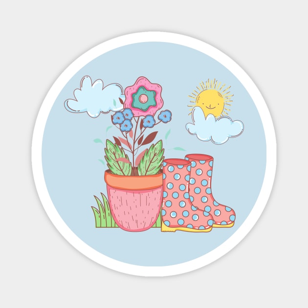 Little wellie garden scene Magnet by Lemon Squeezy design 